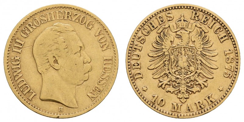 Kaiserreich Goldmünzen Hessen
Ludwig III.1848-1877 10 M 1875 H - Darmstadt kl. ...