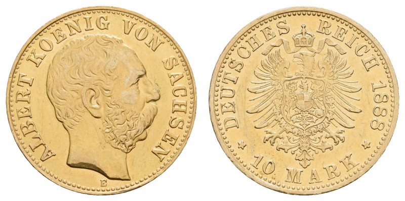 Kaiserreich Goldmünzen Sachsen
Albert, 1873-1902 10 M 1888 E Jaeger 261 ss-vz