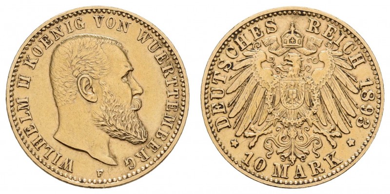 Kaiserreich Goldmünzen Württemberg
Wilhelm II., 1891-1918 10 M 1893 F berieben ...