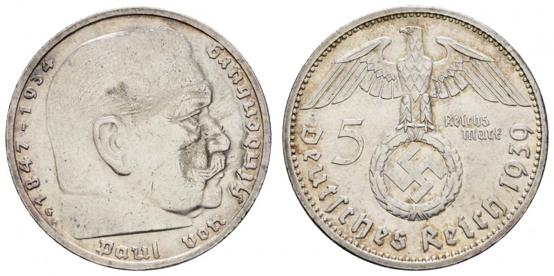 III. Reich
 5 RM 1939 G Hindenburg, seltener Jahrgang Jaeger 367 vz+