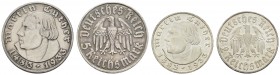 III. Reich
 5 RM 1933 E Luther, berieben, dazu das 2 RM Stück Luther D in fast st Jaeger 352, 353 ss