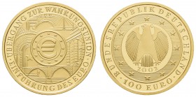Bundesrepublik (Euro)
 100 € 2002 Übergang zur Währungsunion - Einführung des Euro, im Originaletui mit Echtheitszertifikat Jaeger 494 st