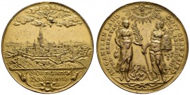 bis 1799 Frankreich-Elsass
Straßburg, Stadt Silbermedaille 1629 Stempel von F. Fecher, Av.: Stadtansicht, darüber Engelchen mit Palm- und Lorbeerzwei...