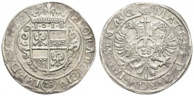 bis 1799 Niederlande
Vereinigte Niederlande Gulden zu 28 Stübern 1618 Deventer mit Titel Matthias II., Av.: bekröntes Wappen in Kartusche, Rv.: Doppe...