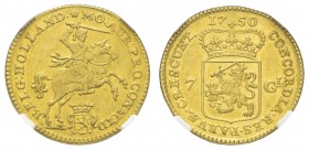 bis 1799 Niederlande
Holland 7 Gulden 1750 Dordrecht Gouden rijder, Av.: geharnischter Ritter mit erhobenem Schwert auf Streitross über Wappen nach r...