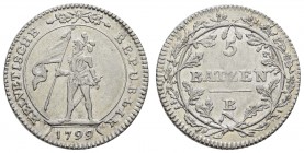 bis 1799 Schweiz
Helvetische Republik 1797-1803 5 Batzen 1799 Bern HMZ 2-1188a 4.59 g. vz mit Prägeglanz