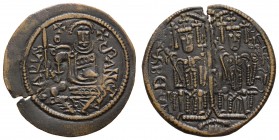 bis 1799 Ungarn, Königreich
Bela III., 1172-1196 Æ ohne Jahr Av.: SANCTA ARIA, Jungfrau Maria thront von vorn, in der Rechten ein Zepter und in der L...