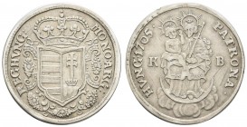 bis 1799 Ungarn, Königreich
Malkontenten unter Franz Rákóczi, 1703-1711 ½ Taler = Gulden 1705 Kremnitz Av.: bekröntes Wappen, Rv.: Madonna mit Kind t...