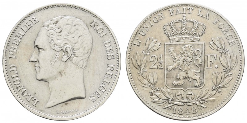 ab 1800 Belgien
Leopold I., 1831-1865 2 ½ Francs 1848 kleiner Kopf, gereinigt, ...