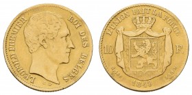 ab 1800 Belgien
Leopold I., 1831-1865 10 Francs 1849 Brüssel Fassungsspuren K.M. 18 Fried. 408 Morin 4 3.12 g. selten s-ss