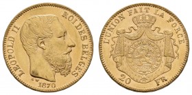 ab 1800 Belgien
Leopold II., 1865-1909 20 Francs 1870 K.M. 32 ss-vz