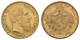 ab 1800 Belgien
Leopold II., 1865-1909 20 Francs 1876 K.M. 37 vz-