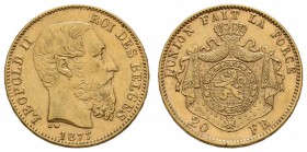 ab 1800 Belgien
Leopold II., 1865-1909 20 Francs 1877 K.M. 37 vz-