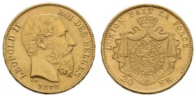 ab 1800 Belgien
Leopold II., 1865-1909 20 Francs 1878 K.M. 37 vz