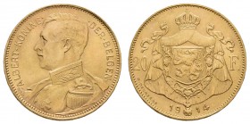 ab 1800 Belgien
Albert I., 1909-1934 20 Francs 1914 Flämische Legende KM 79 vz-st