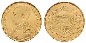 ab 1800 Belgien
Albert I., 1909-1934 20 Francs 1914 Französische Legende KM 78 vz-st