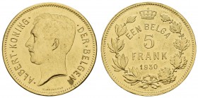 ab 1800 Belgien
Albert I., 1909-1934 5 Frank 1930 Flämische Ausgabe in vergoldeter Bronzelegierung, Av.: ALBERT KONING DER BELGEN, Rv.: EEN BELGA 5 F...
