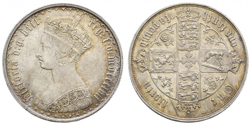 ab 1800 Großbritannien
Victoria, 1837-1901 Florin 1857 London Gothic type, hübs...