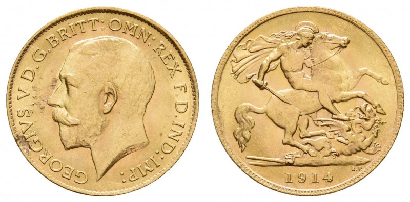 ab 1800 Großbritannien
Georg V., 1910-1936 Half Sovereign 1914 London Randfehle...