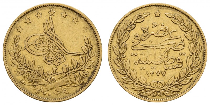 ab 1800 Türkei
Abdülaziz, 1861-1876 100 Kurush AH 1277, Jahr 2 = 1862 K.M. 696 ...