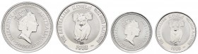 Australien
Elizabeth II. seit 1952 50 Dollars 1988 Koala, 1/2 oz Platin, dazu 25 Dollars 1988 1/4 oz Platin, beide in quadratischer Kapsel K.M. 109, ...