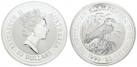 Australien
Elizabeth II. seit 1952 10 Dollars 1992 Kookaburra, 10 Unzen K.M. 180 st