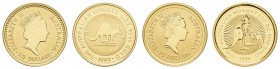 Australien
Elizabeth II. seit 1952 15 Dollars (2) 1992 ff. Australian Nugget in Originalkapsel, Common Wallaroo, dazu dito 1996, 2 Münzen st