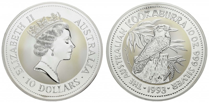 Australien
Elizabeth II. seit 1952 10 Dollars 1993 10 oz Silber Kookaburra, in ...