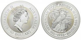 Australien
Elizabeth II. seit 1952 10 Dollars 1993 10 oz Silber Kookaburra, in Kapsel K.M. 228 st
