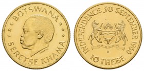 Botswana
Republik 10 Thebe 1966 B Unabhängigkeit, nur 5.100 Exemplare geprägt Fried. 1 K.M. 2 Schön 2 vz-st