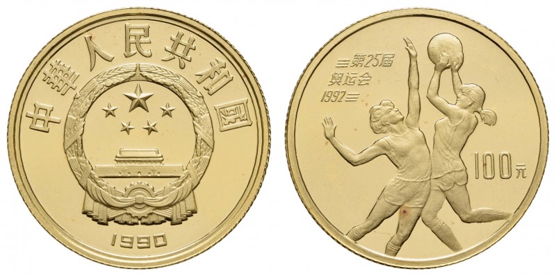 China
Volksrepublik 100 Yuan 1990 Olympische Spiele in Barcelona, roter Fleck /...