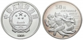 China
Volksrepublik 50 Yuan 1991 Olympiade Barcelona, 5 oz Silber, nur gekapselt K.M. 303 PP/Proof