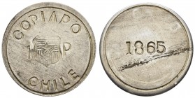 Chile
Republik 1 Peso 1865 Belagerung von Copiapo, Nachprägung von ca. 1909 von dem Originalstempel, Rf. K.M. 4 21.94 g. ss+