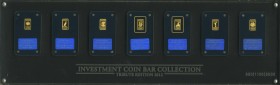 Gabun
 3.000 CFA Francs 2012 Investment Coin Bar Collection 2012, 7 Goldstücke mit Motiven der bekanntesten Gold-Anlagemünzen der Welt, Acrylblock im...