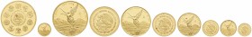 Mexiko
Republik 2007 Libertad Gold Series, Oro Puro - Reines Gold, 5 Münzen von 1 oz bis 1/20 oz, teilweise rote Flecken / red spots, im Originaletui...