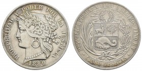 Peru
Republik 5 Pesetas 1880 B K.M. 201.3 24.79 g. selten ss