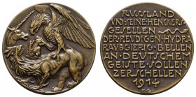 Spezialsammlung Goetz-Medaillen
 1914 Bronzegussmedaille auf die russische Hydra, Av.: deutscher Adler beim Angriff auf Bär, Hahn und Einhorn (für di...