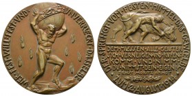 Spezialsammlung Goetz-Medaillen
 1914 Bronzegussmedaille auf die deutsche Mobilmachung am 2. August, Av.: Atlas trägt zwischen vom Himmel fallenden F...