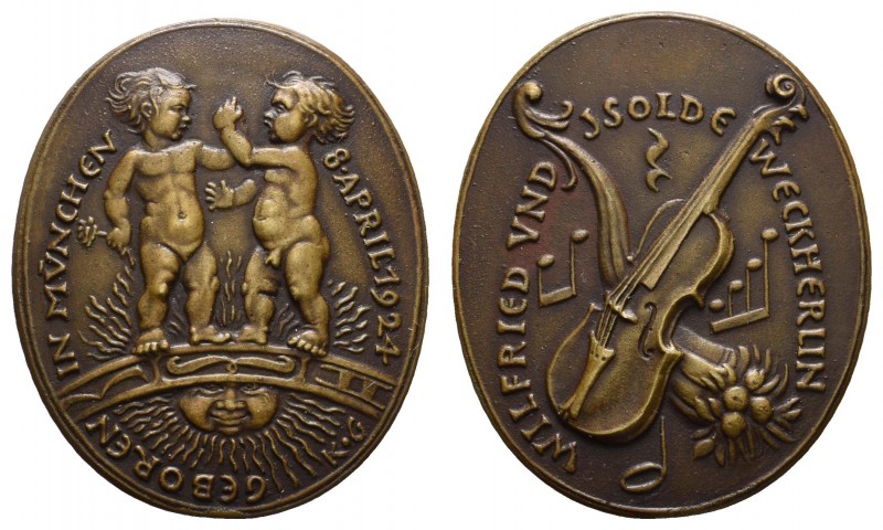 Spezialsammlung Goetz-Medaillen
 1924 hochovale Bronzegussmedaille auf die Gebu...