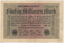 Deutschland Deutsches Reich
Reichsbanknoten & Reichskassenscheine 50 Millionen Mark 1.9.1923 Seriennr. 100001 (Radar) ROS 108 h II