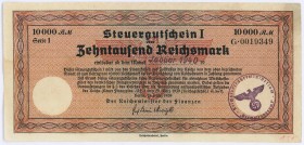 Deutschland Deutsches Reich
Steuergutscheine des Reichsministers der Finanzen 10.000 Reichsmark 24.3.1939 Einlösbar ab Januar 1940, wasserfleckig Ros...