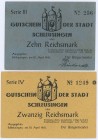 Deutschland Alliierte Besatzung
Notgeld 10.4.1945 Schleusingen, 1(2), 5 (2),10, 20 Reichsmark, Varianten I