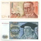 Deutschland Bundesrepublik
 Kleine Sammlung: 10 DM bis 200 DM 1980-1991, dabei 5x 100 DM und 3x 200 DM, nahezu kassenfrische Qualitäten