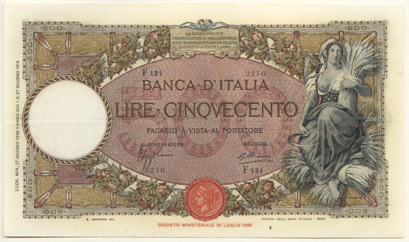 Ausland Italien
 500 Lire 17.6.1935 II-III Pick 51 c