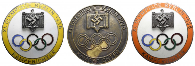Deutschland III. Reich Olympische Spiele
 1936 3 Stück Abzeichen für Kampfricht...