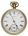 Goldene Herrentaschenuhr, American Waltham Watch Co., um 1910, Goldgehäuse (14 Karat, Zwischendeckel Metall), weißes Zifferblatt mit römischen Ziffern...