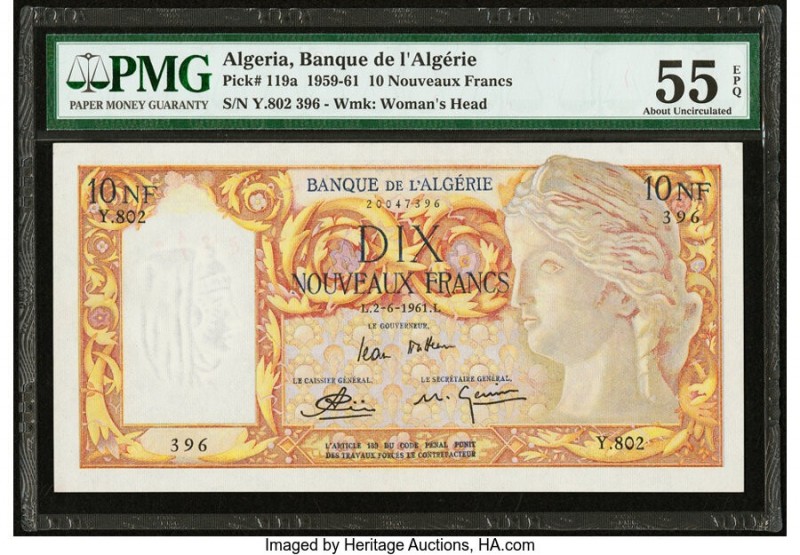 Algeria Banque de l'Algerie 10 Nouveaux Francs 2.6.1961 Pick 119a PMG About Unci...
