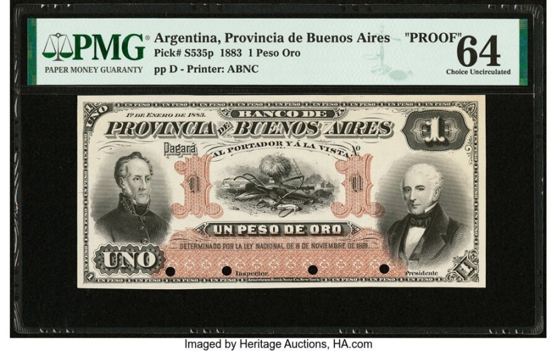 Argentina Provincia de Buenos Ayres 1 Peso Oro 1.1.1883 Pick S535p Proof PMG Cho...