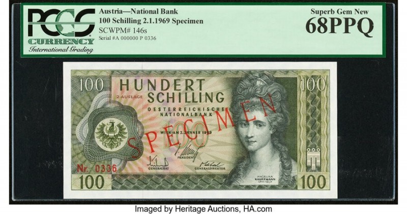 Austria Austrian National Bank 100 Schilling 1969 (ND 1981) Pick 146s Specimen P...