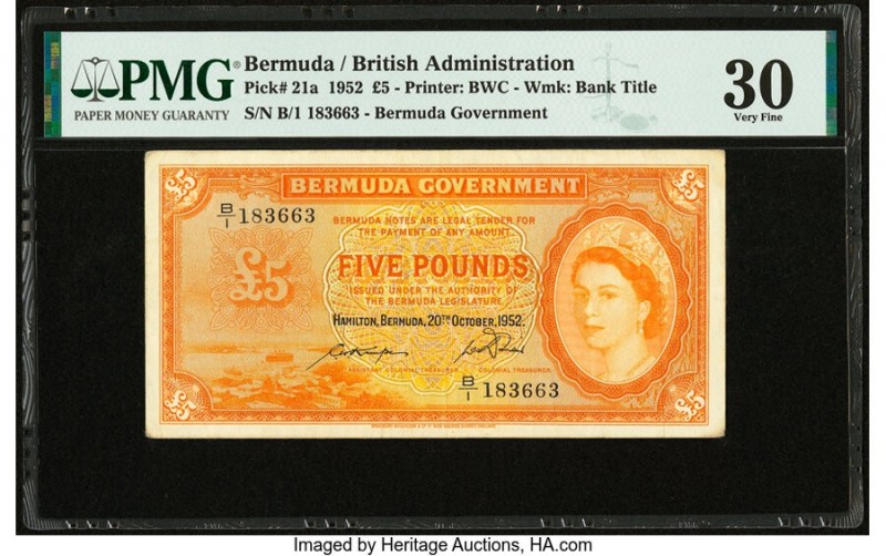 Bermuda Bermuda Government 5 Pounds 20.10.1952 Pick 21a PMG Very Fine 30. 

HID0...